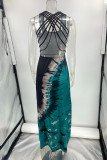 Sexy Vacation Print Backless U Neck Printed Dress Dresses