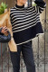 Casual Striped Slit Asymmetrical Turtleneck Tops