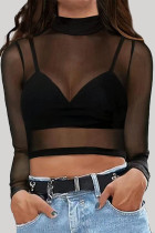 Sexy Solid See-through Turtleneck Tops
