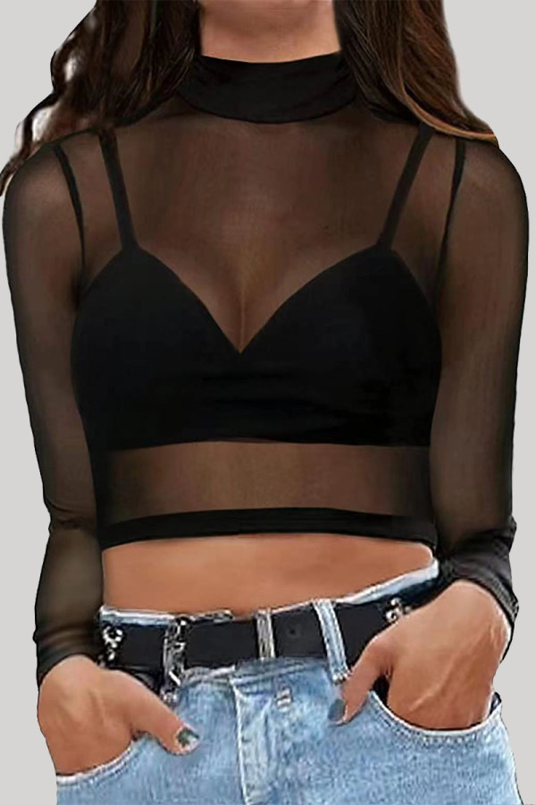 Sexy Solid See-through Turtleneck Tops