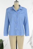 Casual Striped Patchwork Turndown Collar Tops