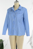 Casual Striped Patchwork Turndown Collar Tops