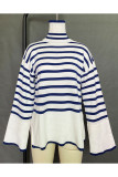 Casual Striped Slit Asymmetrical Turtleneck Tops