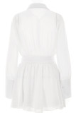 Sweet Elegant Solid Buckle Turndown Collar Waist Skirt Dresses