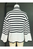 Casual Striped Slit Asymmetrical Turtleneck Tops