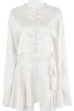 Elegant Solid Asymmetrical V Neck Long Sleeve Two Pieces
