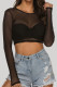 Sexy Solid See-through O Neck Tops