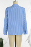 Casual Striped Patchwork Turndown Collar Tops