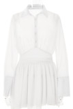 Sweet Elegant Solid Buckle Turndown Collar Waist Skirt Dresses