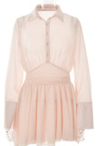 Sweet Elegant Solid Buckle Turndown Collar Waist Skirt Dresses
