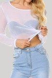 Sexy Solid See-through O Neck Tops