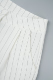 British Style Elegant Striped Bandage Turn-back Collar Long Sleeve Two Pieces