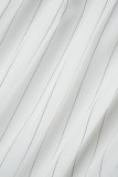 British Style Elegant Striped Bandage Turn-back Collar Long Sleeve Two Pieces