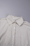 Elegant Striped Patchwork Buttons Turndown Collar Shirt Dress Dresses