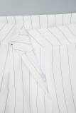 British Style Elegant Striped Bandage Turn-back Collar Long Sleeve Two Pieces