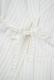British Style Elegant Striped Bandage Turn-back Collar Long Sleeve Two Pieces