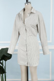 Elegant Striped Patchwork Buttons Turndown Collar Shirt Dress Dresses