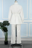 British Style Elegant Striped Bandage Turn-back Collar Long Sleeve Two Pieces