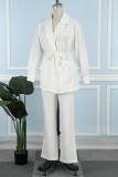 British Style Elegant Striped Bandage Turn-back Collar Long Sleeve Two Pieces