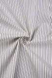 Elegant Striped Patchwork Buttons Turndown Collar Shirt Dress Dresses