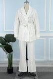 British Style Elegant Striped Bandage Turn-back Collar Long Sleeve Two Pieces