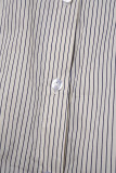 Elegant Striped Patchwork Buttons Turndown Collar Shirt Dress Dresses