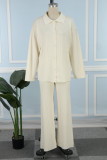 Casual Simplicity Solid Buttons Turndown Collar Long Sleeve Two Pieces
