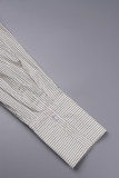 Elegant Striped Patchwork Buttons Turndown Collar Shirt Dress Dresses