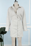 Elegant Striped Patchwork Buttons Turndown Collar Shirt Dress Dresses