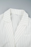 British Style Elegant Striped Bandage Turn-back Collar Long Sleeve Two Pieces