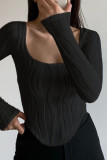 Sexy Solid Fold U Neck Tops