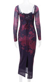 Vintage Elegant Floral Lace Bandage Square Collar One Step Skirt Dresses