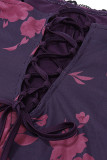 Vintage Elegant Floral Lace Bandage Square Collar One Step Skirt Dresses