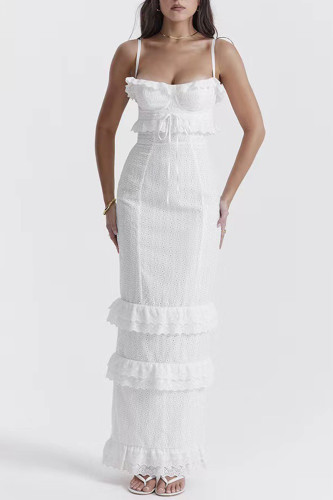 Sexy Celebrities Solid Lace U Neck Sling Dress Dresses