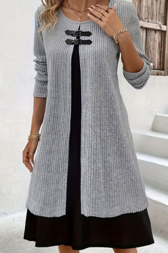 Casual Color Block Contrast O Neck A Line Dresses
