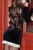 Celebrities Elegant Solid Patchwork Square Collar Wrapped Skirt Dresses
