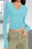 Casual Simplicity Solid V Neck Tops