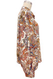 Elegant Print Buckle Turndown Collar Tops