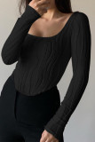 Sexy Solid Fold U Neck Tops