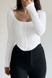 Sexy Solid Fold U Neck Tops