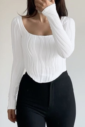 Sexy Solid Fold U Neck Tops
