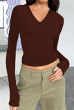 Casual Simplicity Solid V Neck Tops
