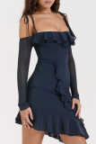 Sexy Solid Flounce U Neck Irregular Dress Dresses