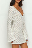 Sexy Solid Lace Bandage Backless V Neck Long Sleeve Dresses