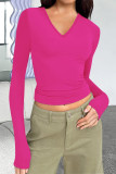 Casual Simplicity Solid V Neck Tops