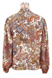 Elegant Print Buckle Turndown Collar Tops