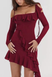 Sexy Solid Flounce U Neck Irregular Dress Dresses