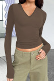 Casual Simplicity Solid V Neck Tops