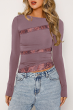 Sexy Solid Lace O Neck Tops