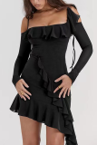 Sexy Solid Flounce U Neck Irregular Dress Dresses